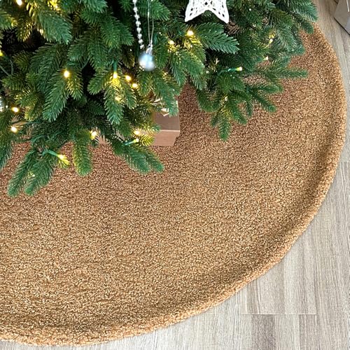 60-Inch Bouclé Faux Fur Christmas Tree Skirt with Foam Lining and Concealed Slide Clasp - Brown