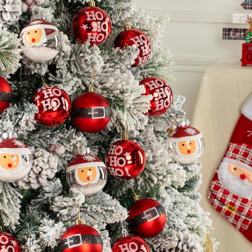 Red Christmas Tree Ornaments Set - 16 Shatterproof Red & White Baubles, 80mm