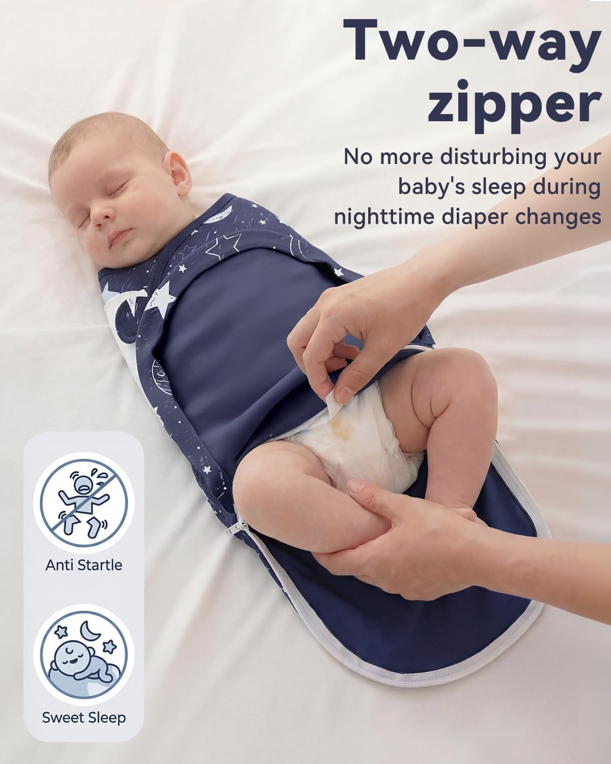 Unnivoll Baby Swaddles - 100% Cotton Newborn Sleep Sack with Zipper | 3-Pack for 0-3 Months - Blue Planet