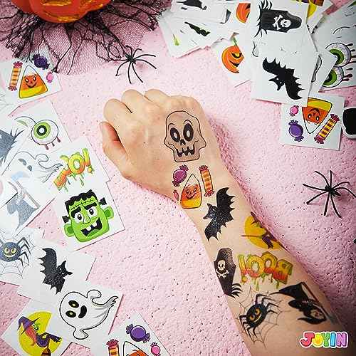 JOYIN 144 PCS Halloween Temporary Tattoos for Kids, 12 Designs Bulk Fake Tattoos Stickers for Halloween Party Favors Decorations, Supplies Trick or Treat Game Gifts Goodie Bags, Class Game Prizes
