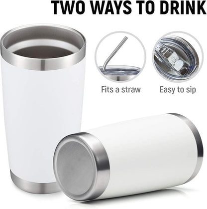 COMOOO 20oz White Double Wall Vacuum Insulated Tumblers - 8 Pack Stainless Steel Travel Mugs with Lids & Straws
