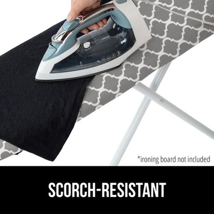 GORILLA GRIP The Original Ironing Board Cover and Pad, Silicone Coating, 400°F Scorch Resistant Thick Padding, Heavy Duty Iron Covers Standard Boards, Hook and Loop Fastener Strap, Quatrefoil 15x54