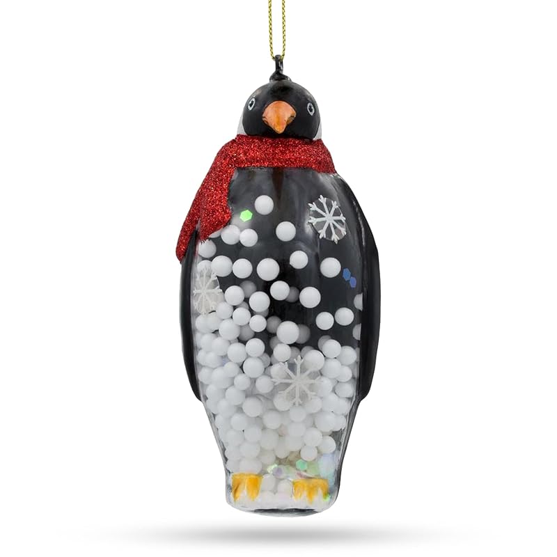 Penguin with Scarf Glass Christmas Ornament
