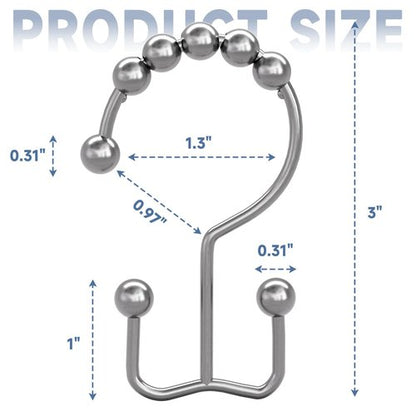 Titanker Shower Curtain Hooks Rings, Rust Resistant Metal Double Glide Shower Hooks Rings for Bathroom Shower Rods Curtains, Set of 24 Hooks - Chrome