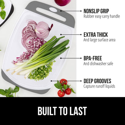 The Original Gorilla Grip Oversized 100% BPA Free Reversible Durable Kitchen Cutting Board Set of 3, Juice Grooves, Dishwasher Safe, Easy Grip Handle Border, Food Chopping Boards, Cooking, Gray