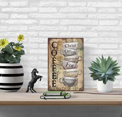 Christ Offers Forgiveness Metal Sign - 12x8 Rustic Wall Art for Christian Kitchen & Office Decor