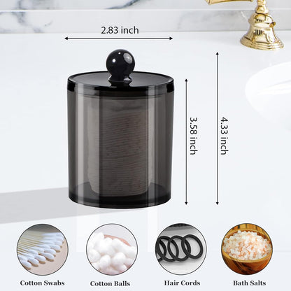 SheeChung Qtip Holder Set - 3-Pack Black Plastic Dispenser with Lids | Minimalist Bathroom Organizer