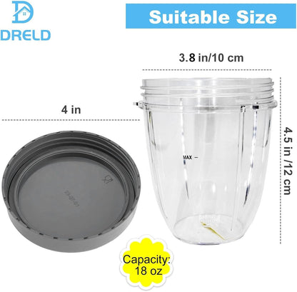 Nutribullet Blender Cups - 18oz Replacement Cups with Lids | Compatible with 600W & 900W Models (2-Pack)