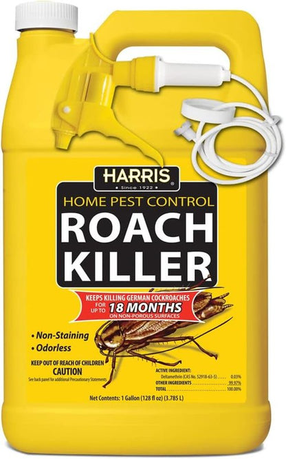 Harris Roach Killer - Odorless Liquid Spray with 12-Month Residual Kill Formula | 1 Gallon