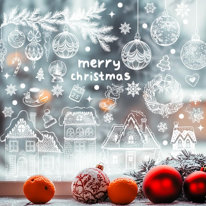 Christmas Window Clings 9 Sheets 134 Pcs Reusable Snowflake Holiday Decor