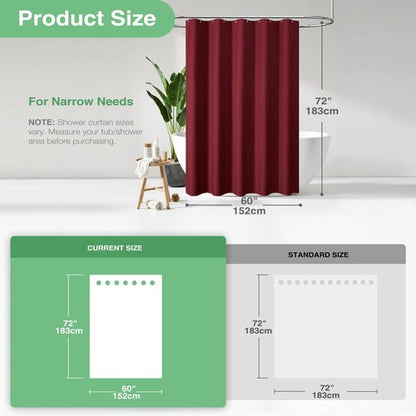Dynamene Stall Shower Curtain - 60 inch Waffle Weave Heavy Duty Thick Fabric Shower Curtains for Bathroom, Weighted Hotel Spa Luxury Cloth Bath Curtain Set with 10 Plastic Hooks, 60x72, Burgundy