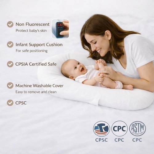 Aila + Aiden Baby Lounger - Organic Cotton Infant Lounger | Adjustable & Portable | Soft, Breathable Cover - Snuggle Collection (White)