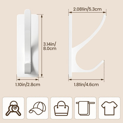 Pickpiff White Self-Adhesive Coat Hooks - 13LB Extra Strong Stainless Steel Wall Hooks | 10 Pack for Bathroom, Kitchen, and More