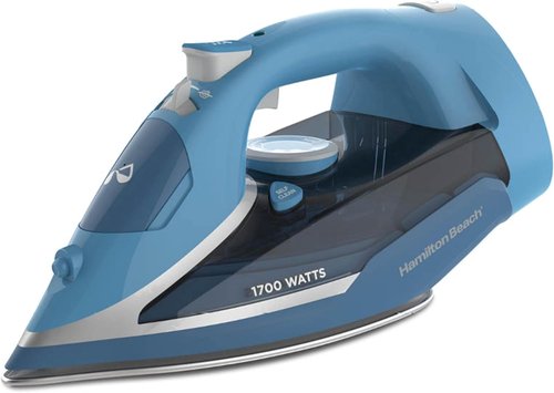 Hamilton Beach Steam Iron - 1700W Garment Steamer with Stainless Steel Soleplate & 8' Cord - Blue