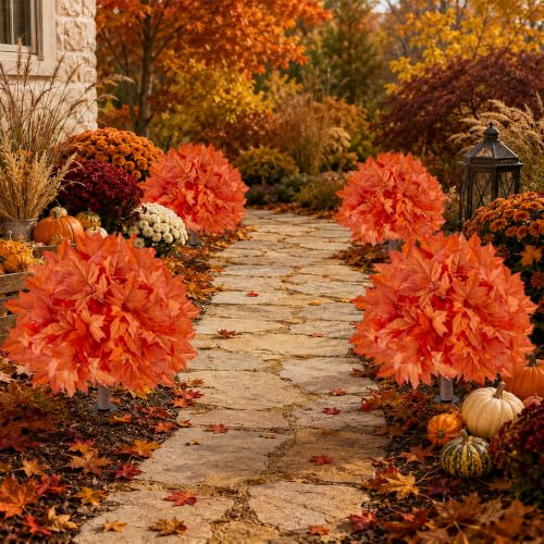 Artificial Maple and Eucalyptus Topiary Plants - 22 Inch Outdoor Decor Set