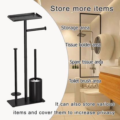 Rustproof Metal Toilet Paper Holder by [Brand Name] - Free Standing Design for 3 Rolls with Anti-Slip Base & Shelf for Phone, Black