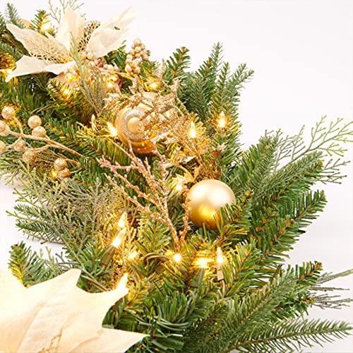 9Ft Artificial Christmas Garland Prelit with Gold Berries & Balls - Plug In, Gold / Holiday Decor