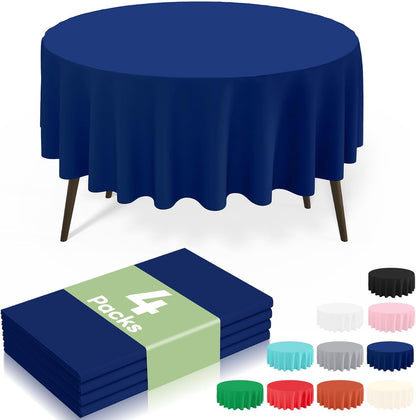 Misaya 84" Round Waterproof Tablecloth - 4 Packs of Sturdy, Leakproof Decorative Covers in Navy for Parties & Picnics