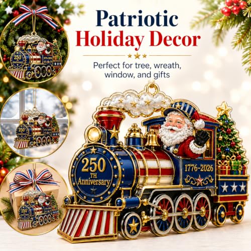 Santa Train 250 Anniversary Christmas Ornament Acrylic Patriotic USA Celebration