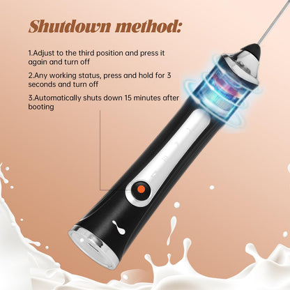 Skiennix Rechargeable Milk Frother - Handheld Coffee Mixer with 3 Speeds & Stand | Black