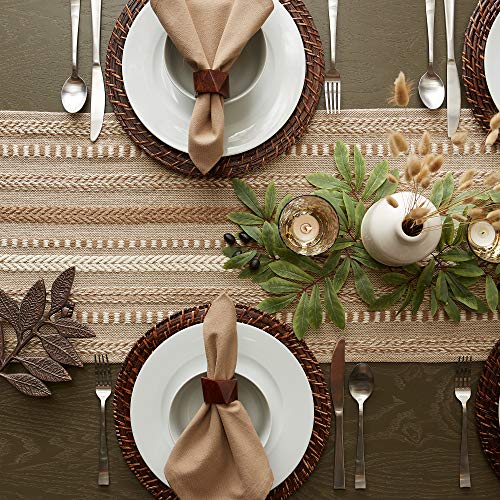 Braided Cotton Table Runner with Fringe - 15x108 in, Stone