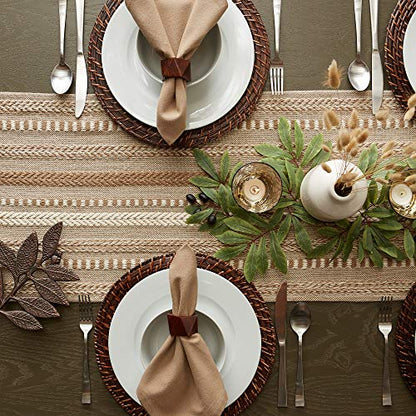 Braided Cotton Table Runner with Fringe - 15x108 in, Stone