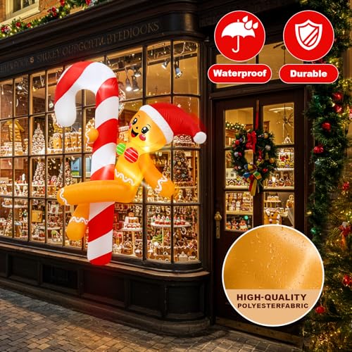 Funny Christmas Inflatable Decorations Outdoor Gingerbread Dancing with Candy Cane