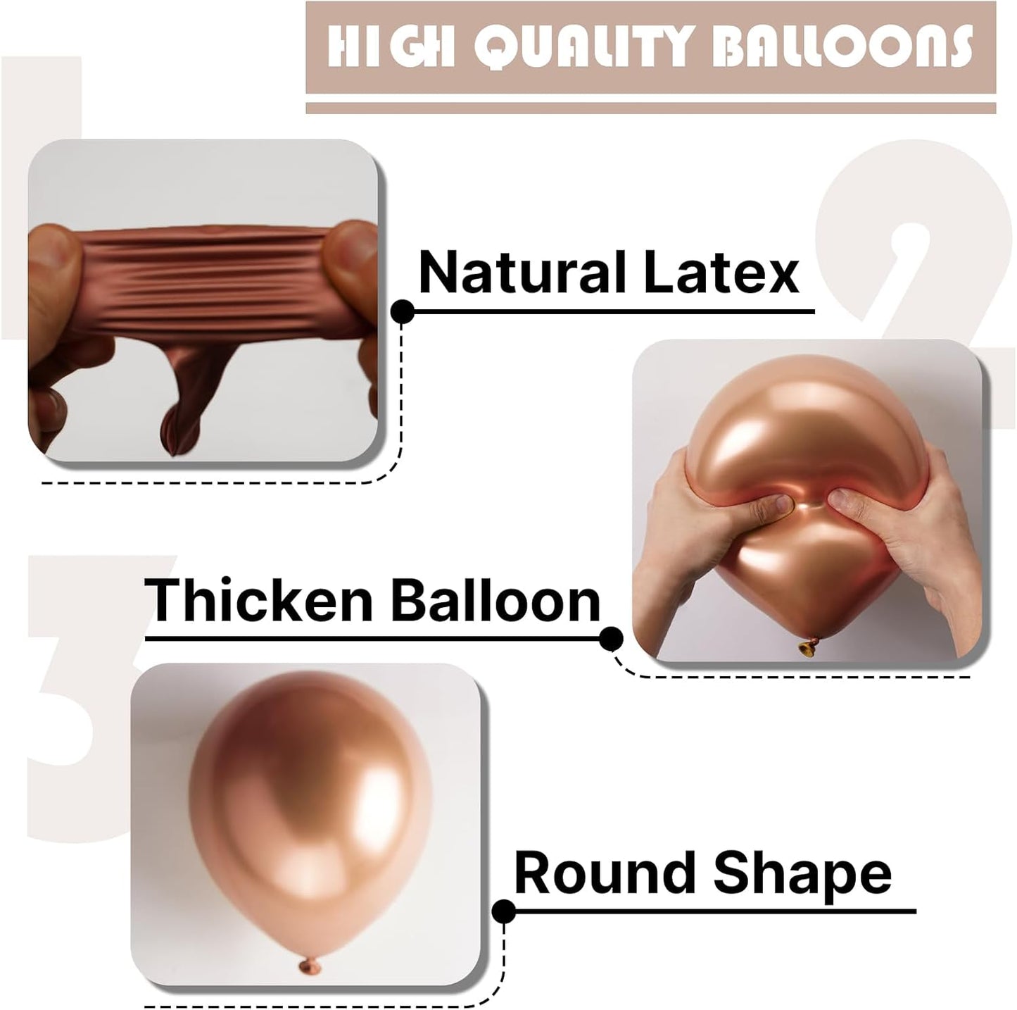 PartyWoo Metallic Rose Gold Balloons - 140pcs Chrome Balloon Arch Kit for Birthdays & Anniversaries | 5-18 Inch Sizes