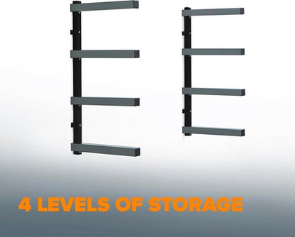 Bora 4-Level Lumber Storage Rack - Space-Saving Metal Shelf for Wood & Building Materials | PBR-004B Black Gray