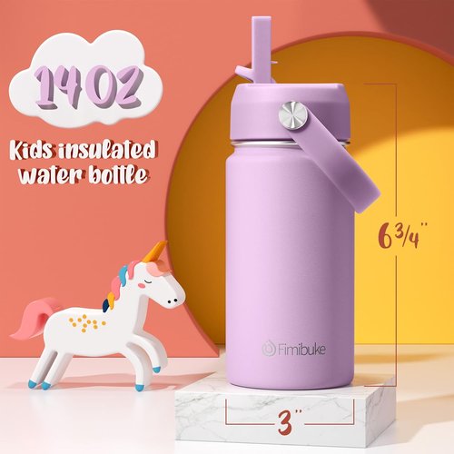 Fimibuke Kids Insulated Water Bottle - 14oz BPA-Free Stainless Steel Tumbler | Leak-Proof Design in Lilac