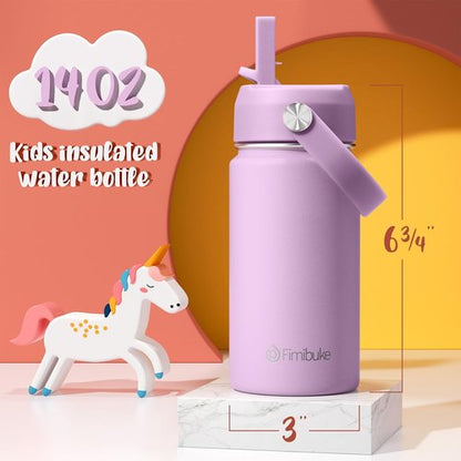 Fimibuke Kids Insulated Water Bottle - 14oz BPA-Free Stainless Steel Tumbler | Leak-Proof Design in Lilac