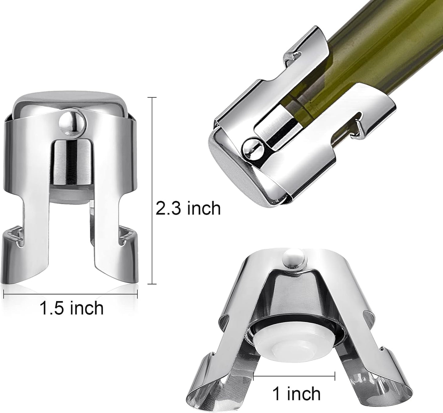 Tessco for you 12 Pcs Stainless Steel Champagne Stopper Bulk Reusable Bottle Sealer Wine Corker Champagne Cork Stopper Saver Plug for Prosecco Sparkling (Silver)
