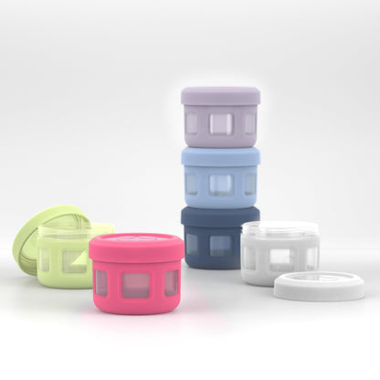 Ello Reusable Condiment Containers 4oz each with Screw-on Leak Proof Lid 6 Pack | Perfect for Salad Dressing Sauce Dips Lunchbox Picnic Travel Bento Box | BPA-Free | Dishwasher Safe | Sunny Daze