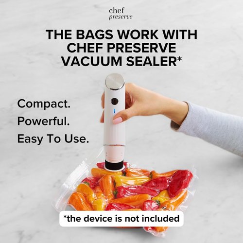 Chef Preserve Reusable Vacuum Sealer Bags - 60 BPA-Free Food Storage Bags | Odor-Resistant & Leak-Proof