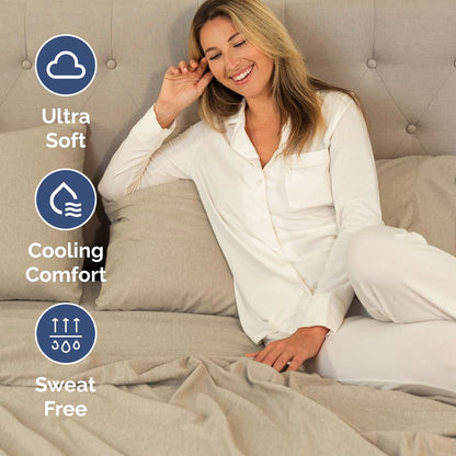 Short Queen Size 4 Piece Sheet Set - RV Short Queen, Soft, Breathable & Cooling Bed Sheets Set with Deep Pockets - Hotel Luxury Bedding for Women, Men, Kids, Teens, Boys and Girls - Heathered Beige