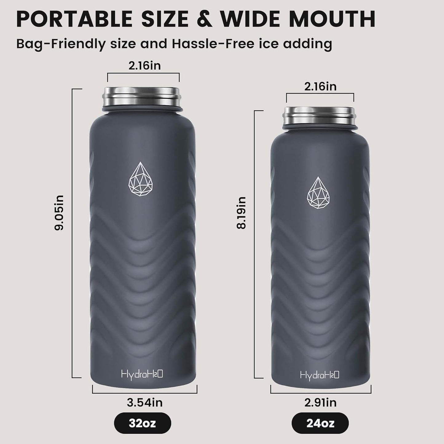 Skiennix 24oz Stainless Steel Insulated Water Bottle - 48H Cold & 24H Hot, Leak-Proof, BPA-Free | Grey
