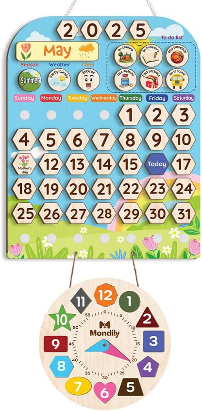 Skiennix Interactive Wooden Calendar for Kids Ages 3+ | Teach Seasons & Days | 12 x 15 Inches