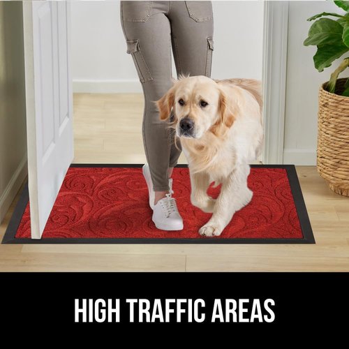 GORILLA GRIP Waterproof All-Season WeatherMAX Doormat - 35x23 Natural Rubber, Stain & Fade Resistant, Easy Clean, Red Vintage Wine