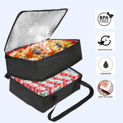 Bodaon Insulated Double Casserole Carrier Bag, Fits 9x13 and 11x15 Inch Baking Dish with Lid, Casserole Carriers for Hot or Cold Food for Transport (Black)