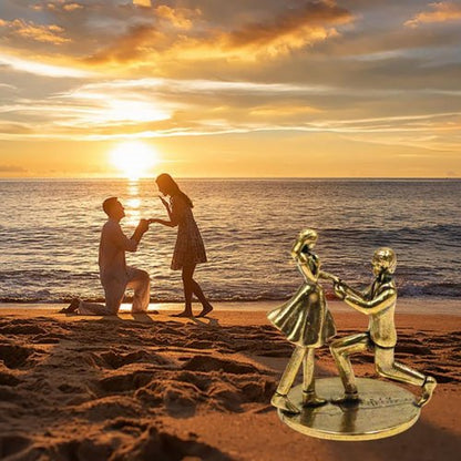 Brass Statues | Mini Brass Figurine - Romantic Couple Proposal Decor for Weddings & Anniversaries