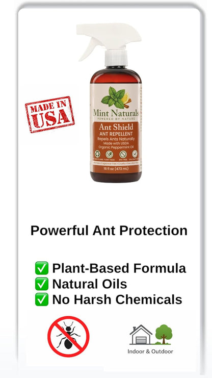 Mint Naturals Natural Ant Repellent Spray - USDA Organic Peppermint Oil Formula, 16 oz - Made in USA