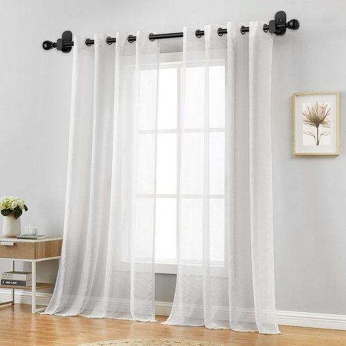 Black No Drill Curtain Rods for Windows 48 to 84 Inches, USFOOK 5/8 Inch Curtain Rods No Drilling with 3M Adhesive Holders, Adhesive Drapery Rod with Round Finials