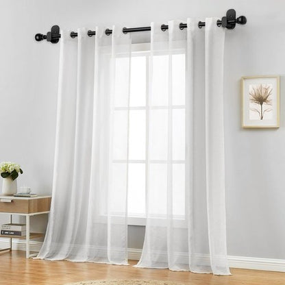 Black No Drill Curtain Rods for Windows 48 to 84 Inches, USFOOK 5/8 Inch Curtain Rods No Drilling with 3M Adhesive Holders, Adhesive Drapery Rod with Round Finials