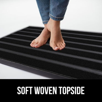 GORILLA GRIP 100% Waterproof All-Season WeatherMAX Doormat US Designed Natural Rubber, Stain and Fade Resistant, Low Profile Indoor Outdoor Door Mats, Easy Clean Patio Mat, 29x17, Black Stripe