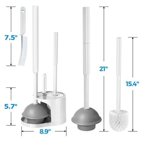 FORASTO 3 in 1 Toilet Brush and Plunger Set,Toilet Bowl Brush Plunger Set,Toilet Brush Plunger Combo,Cleaning Brush,Cleaning Supplies, Crevice Cleaning Brush, Bathroom Cleaning Tools, Pearl White