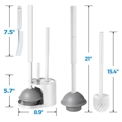 FORASTO 3 in 1 Toilet Brush and Plunger Set,Toilet Bowl Brush Plunger Set,Toilet Brush Plunger Combo,Cleaning Brush,Cleaning Supplies, Crevice Cleaning Brush, Bathroom Cleaning Tools, Pearl White