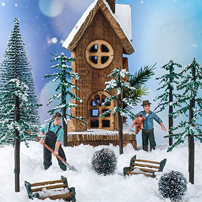 Christmas Village Snow Pine Trees & Accessories Set - 6 Pieces