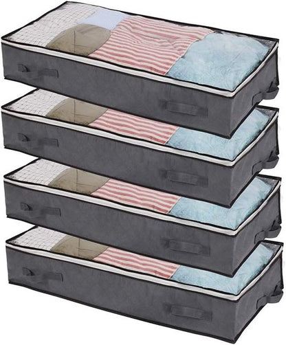 JERIA Underbed Storage Bags - 100L Organizer with 4 Handles & 2 Zippers | Foldable Blankets & Clothes (40" L x 20" W x 7" H)