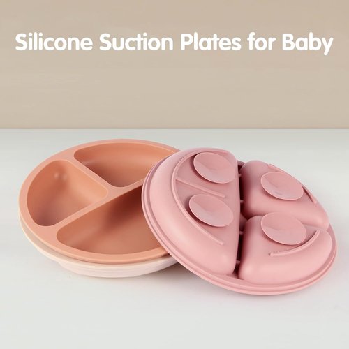 Eascrozn Toddler Plates - 3 Pack Divided Suction Plates | Food-Grade Silicone, BPA-Free, Non-Slip, Microwave & Dishwasher Safe