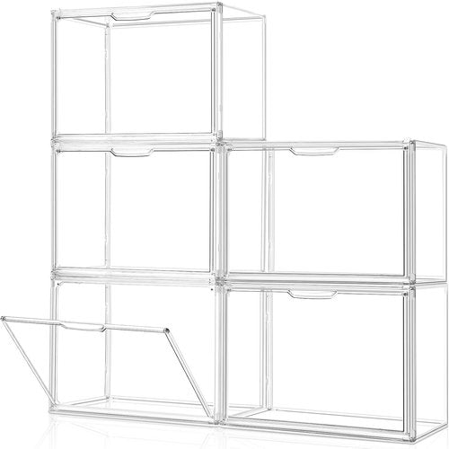 Clear Acrylic Purse Organizer by [Brand Name] - 5-Pack Stackable Storage Bins with Magnetic Doors | Ideal for Handbags, Heels & Collectibles